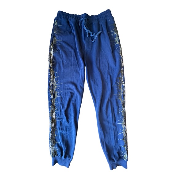 Haider Ackermann 2019 Barb Wire Embroidered Sweatpants in Blue Size XL
